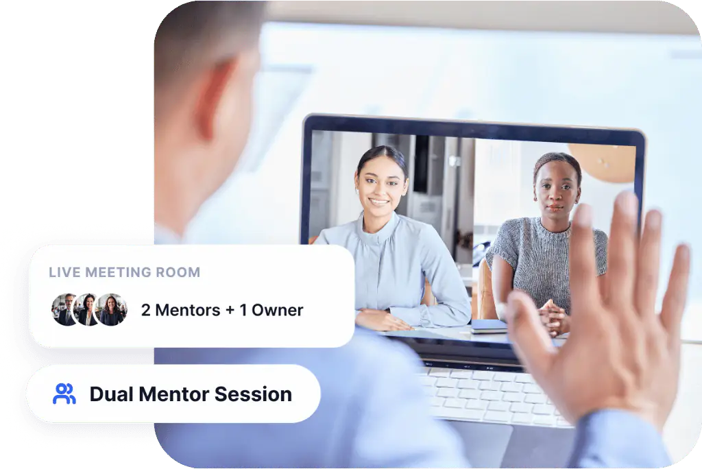 A mentor on a video call with a business owner